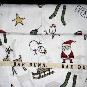 Rae Dunn Queen Sheet Set MERRY EVERYTHING Christmas White Reindeer Snowman Santa